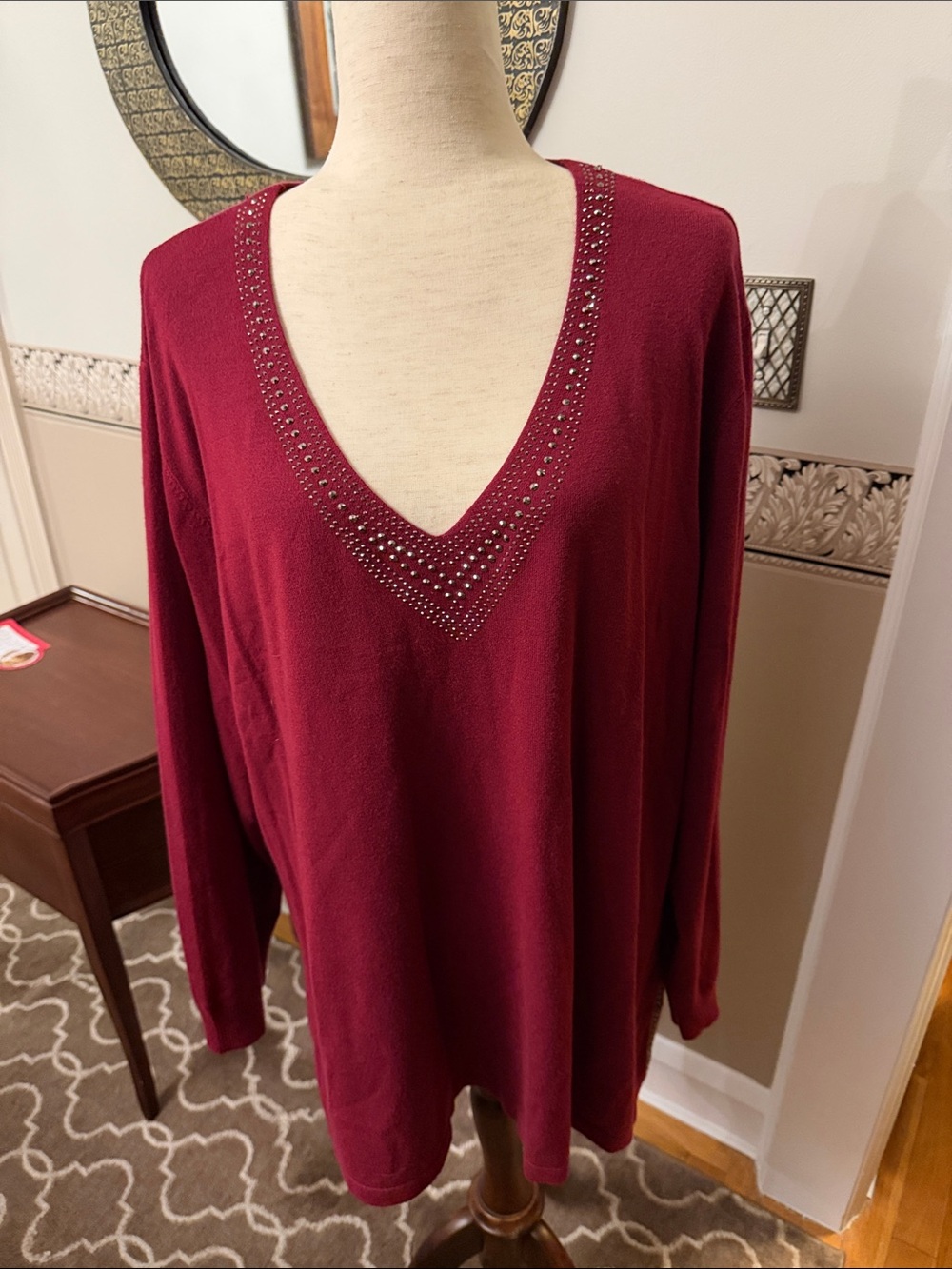 New w tags vila Milano Women's V-Neck Embellished Long Sleeve Top - Wine
